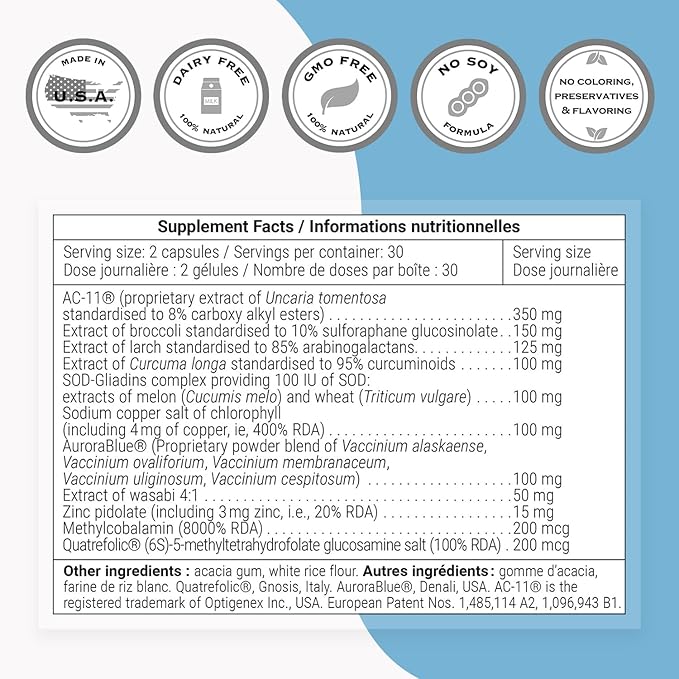 Supersmart DNA Repair (Advanced Formula) - with AC-11 Sulforaphane Glucosinolate SOD Gliadins Complex - High Potency Antioxidant Supplement | Non-GMO &amp Gluten Free - 60 Vegetarian Capsules