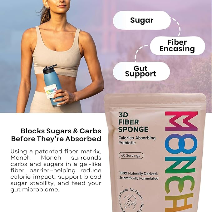 Monch Monch Calorie Absorbing Fiber Sponge – Original One Month Supply – Konjac Gum &amp Prebiotic Fiber Supplement for Gut Health &amp Blood Sugar Support – Vegan Sugar-Free 60 Ct
