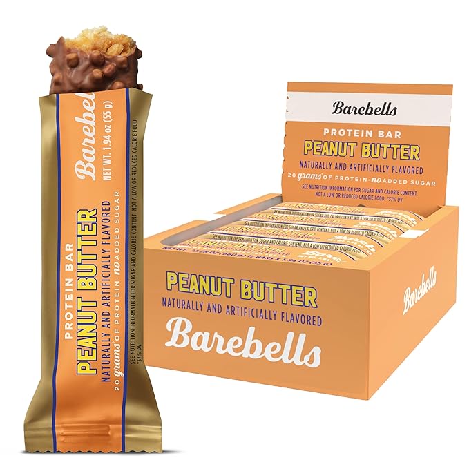 Barebells Protein Bars Peanut Butter - 12 Count 20g High Protein Treats - Chocolate Nutrition Bar with 1g Total Sugars - On-The-Go Breakfast or Post-Workout Snack