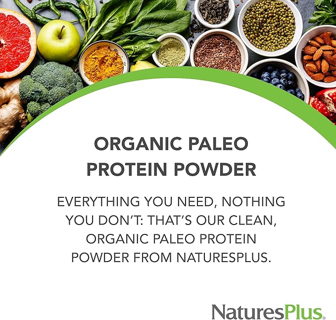 NaturesPlus Organic Paleo Protein - 1.49 lbs 20 g Protein Vegan Protein Powder - Unflavored Unsweetened - Certified Organic High Protein Energy Protein - Vegetarian Gluten-Free - 15 Servings