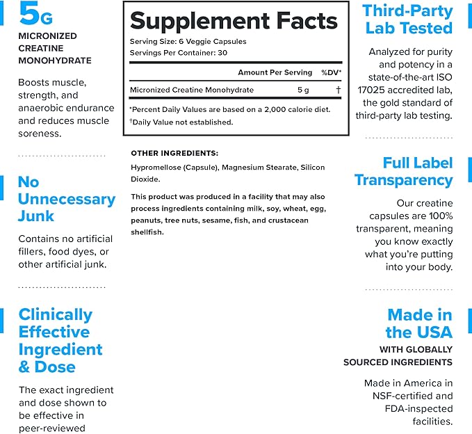 LEGION Micronized Creatine Monohydrate Supplement - Clean Creatine Powder for Muscle Gain &amp Post Workout Recovery - Micronized Creatine Supplement for Maximum Absorption (30 Servings Capsule)