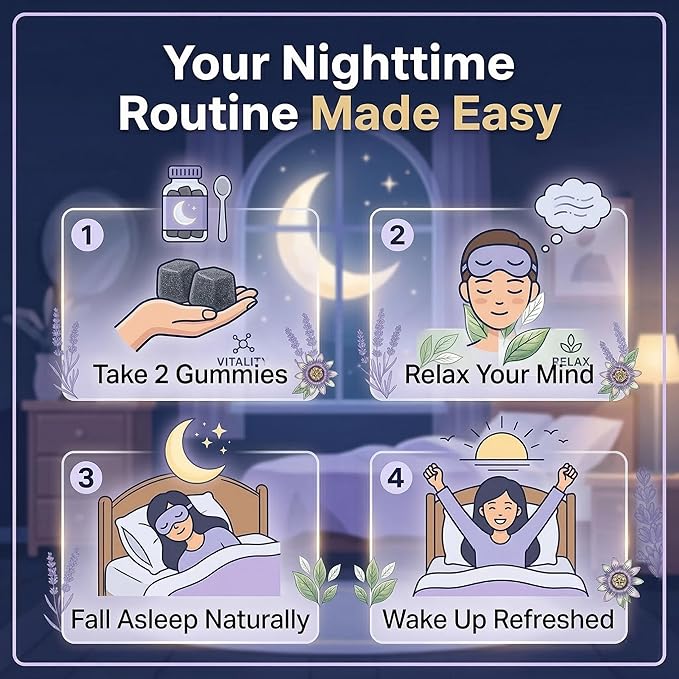 Sleep Gummies with Melatonin L-Theanine &amp Botanicals - Fall Asleep Faster Stay Asleep Longer - Natural Berry Flavor - 60 Count