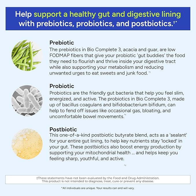 Gundry MD® Bio Complete 3 3-in-1 Probiotics for Gut Health Probiotic Supplements for Digestion Supplement Supporting Bloating Gas Food Cravings Energy Levels Skin and Focus 30 Day Supply
