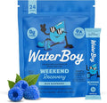 Waterboy Weekend Recovery | 3200mg Electrolyte Powder Packets | Ginger + L-Theanine + Vitamins | No Sugar All Natural Gluten Free | 24 Drink Stick Mixes (Blue Raspberry)