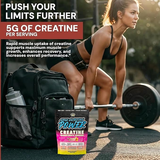 Creatine Monohydrate Gummies 5g - Raspberry Lemonade Flavored Creatine for Men and Women - Supplement for Muscle Gain Strength Energy Cognitive Health Pre and Post Workout Recovery (120 Gummies)
