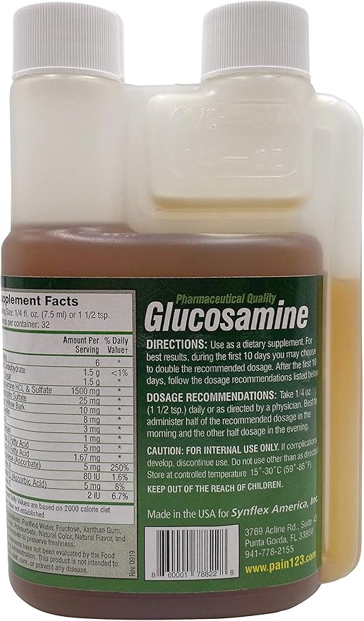 Synflex 1500mg Liquid Glucosamine &amp Chondroitin Supplement - HSA/FSA High Concentration and Fast-Absorbing Joint Support Formula with White Willow Bark Manganese and Boswellin 32-Day Supply