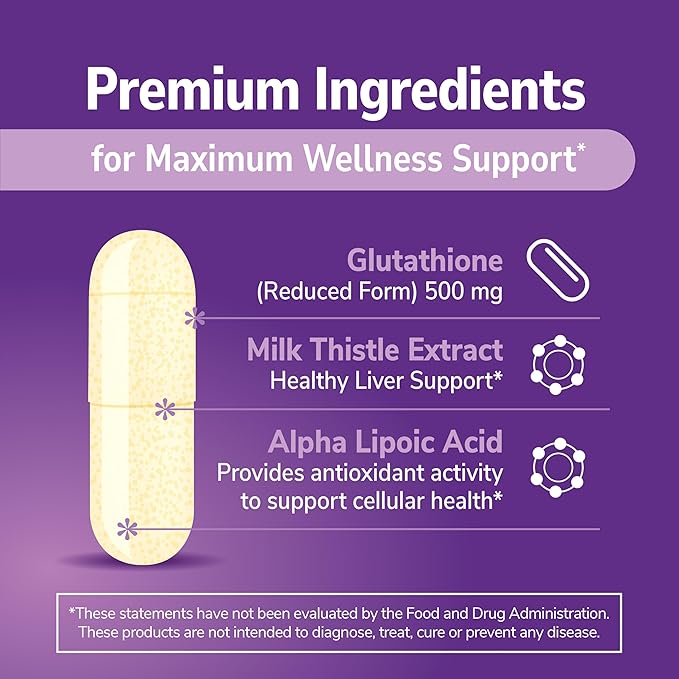 21st Century Glutathione 500 mg Plus Milk Thistle Extract &amp Alpha Lipoic Acid Capsules (120 Count) Reduced Form Combats Harmful Radicals Supports Cellular &amp Immune Health Non-GMO Gluten-F