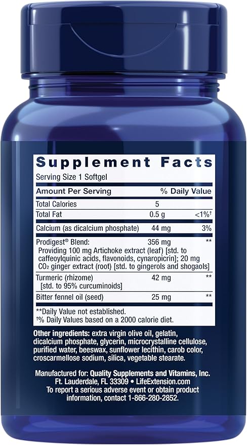 Life Extension Bloat Relief Artichoke Ginger Fennel and Turmeric for Digestive Health Supports Bloating Relief and Promotes Digestive Comfort Gluten Free Non-GMO 60 softgels