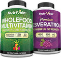 Nutrivein Premium Wholefood Multivitamins &amp Resveratrol Supplement Bundle: High-Absorption Trans Resveratrol Supplement &amp Multivitamin for Women &amp Men - Vitality Defenses &amp Overall W