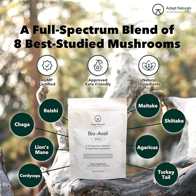 Adapt Naturals Daily Vitality Bundle – Bio-Avail Multivitamin &amp Bio-Acail Myco 8-in-1 Mushroom Complex for Blood Pressure Memory &amp Imune Support – 30-Day Supply