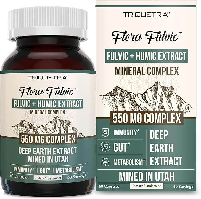 Flora Fulvic | Fulvic Acid + Humic Acid Complex – 550 mg |Mined in Utah Prehistoric Deep Earth Extract | Immunity Gut Digestion – Natural Trace Mineral Complex Fulvic Acid Supplement – 60 Capsules
