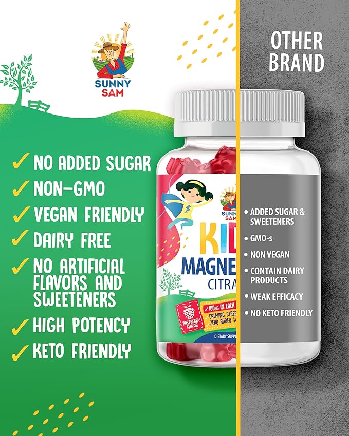 SUNNY SAM Magnesium Gummies for Kids &amp Iron Gummies for Adults - Iron Vitamins with Vitamin C