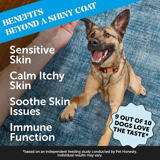 Pet Honesty Omega Skin Health Chews for Dogs Alaskan Salmon Oil Omega-3 Fish Oil Krill Spirulina Omega-3s Healthy Skin &amp Coat Itchy Skin Dog Allergies May Reduce Shedding (90 Count)