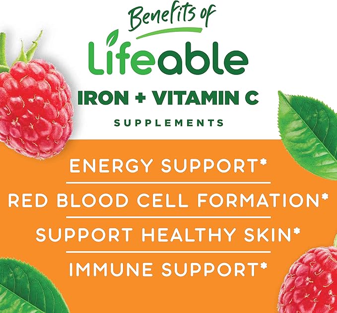 Lifeable Iron &amp Vitamin C Kids + Zinc 50mg Gummies Bundle - Great Tasting Vitamin Supplement Gluten Free GMO Free Chewable Gummy