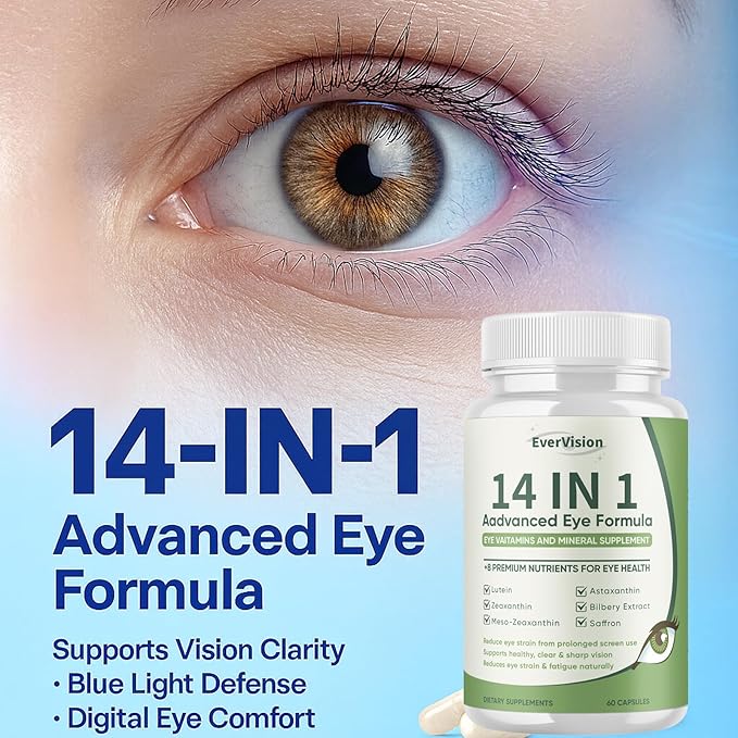 Evervision 14 in 1 Advanced Eye Formula Neurobella Eye Vitamin and Mineral Supplement with Zinc Lutein Zeaxanthin &amp Bilberry Extract 60 Capsules (1)