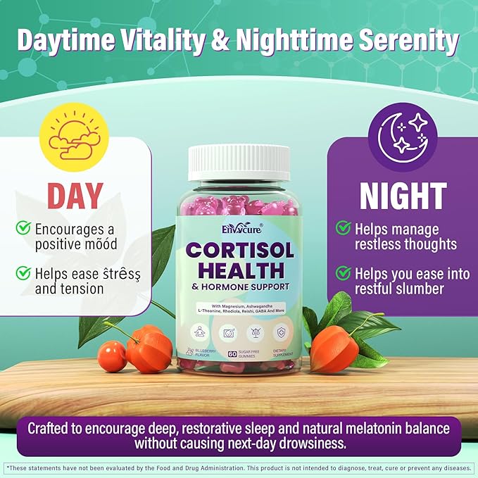 Cortisol Supplements for Women &amp Men Cortisol Reducer Gummies w/ Magnesium Ashwagandha L-Theanine Rhodiola Reishi 24 IN 1 Cortisol Detox Manager for Calm Mood Focus &amp RelaxationVegan