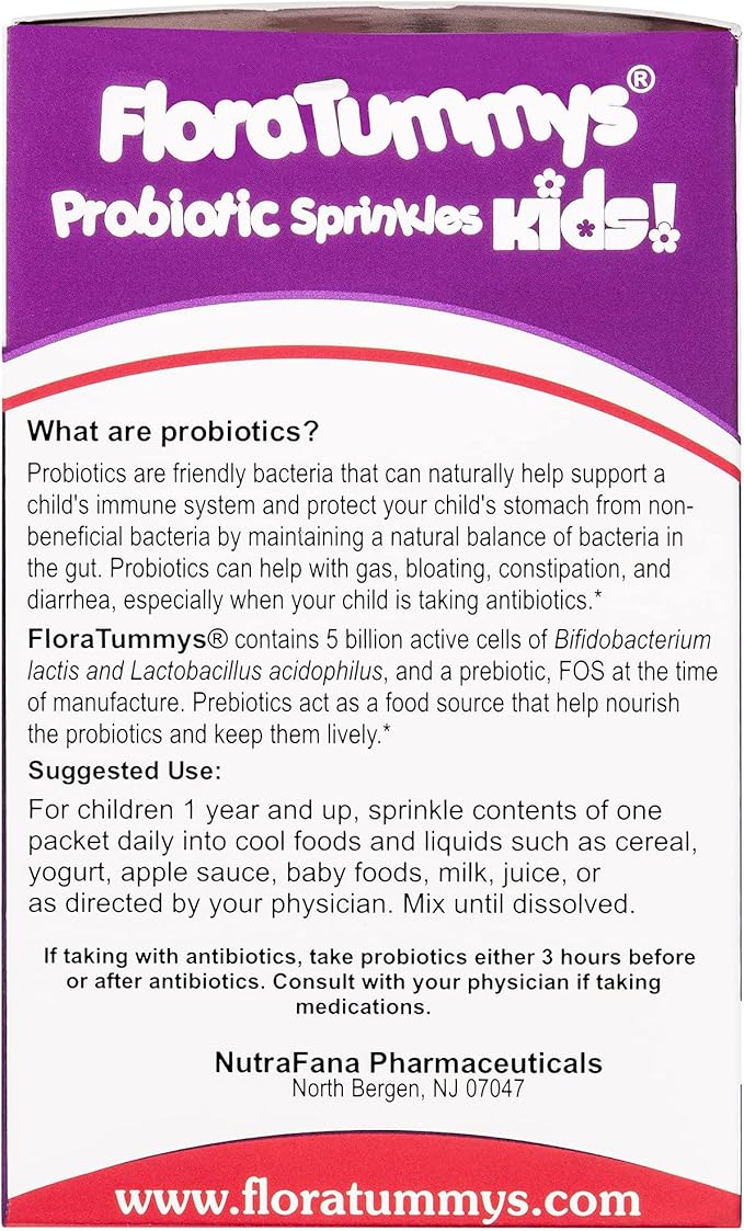 FloraTummys Probiotics for Kids: 30 Taste-Free Powder Packets Free of Food Allergens Non-Dairy Gluten Free Sugar Free Non-GMO Vegan