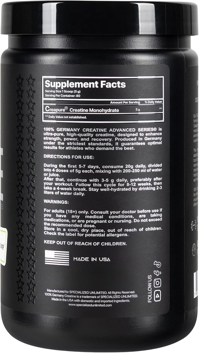 Creatine Monohydrate Powder – 400g (80 Servings) | Premium German CREAPURE | Micronized for Rapid Absorption | Unflavored | Lab-Tested | Vegan &amp Non-GMO