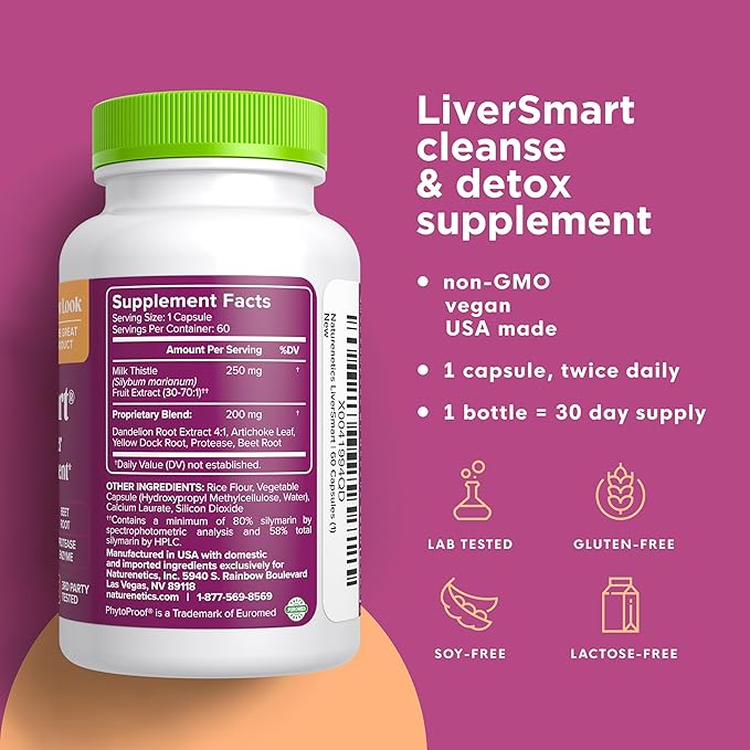 Naturenetics Milk Thistle Liver Cleanse &amp Support Supplement 60 Capsules - 80% Silymarin Extract with Artichoke &amp Dandelion Supports Liver Enzymes Energy &amp Digestion - Vegan Gluten-Fr
