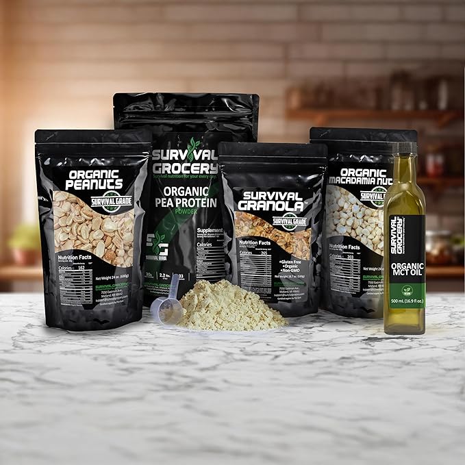 Survival Grocery® Organic Pea Protein - Organic Non-GMO North American Grown &amp Produced Gluten Free Vegan Survival Grade Protective Bulk Bags with Long Shelf Life (10 lbs./2 Bags.)