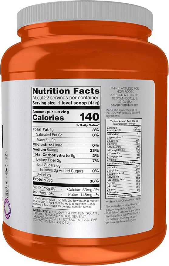 NOW Foods Sports Nutrition Pea Protein 25 g With BCAAs Easily Digested Vanilla Toffee Powder 2-Pound
