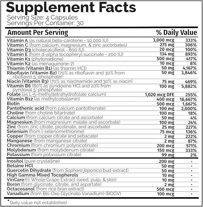 Multi Two (120 Capsules) - Advanced Full-Spectrum Multivitamin Mineral and Cofactor Formula - Coenyzme Vitamins - Veggie Caps