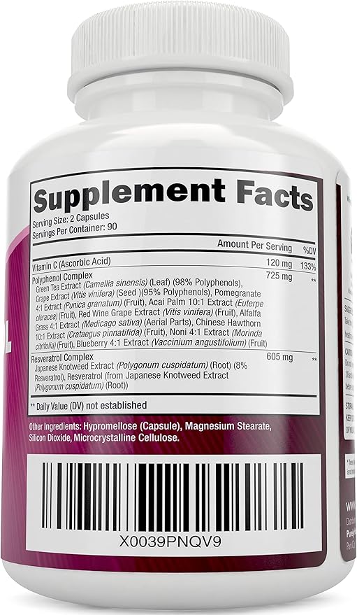 Purely Holistic Resveratrol 1450mg + Organic Ashwagandha 1300mg &amp Black Pepper - Vegan Bundle - 180 + 180 Capsules - Packed with Potent Antioxidants - Made in USA