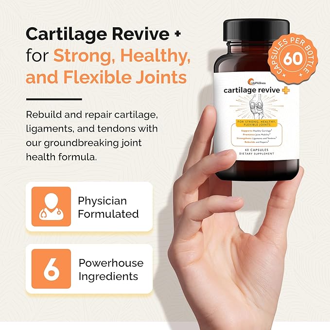 UpWellness Cartilage Revive + Joint Support Supplement for Men and Women with Type II Collagen for Joints - D-Glucosamine Sulfate MSM Vitamin D3 Vitamin C and More - 60 Capsules