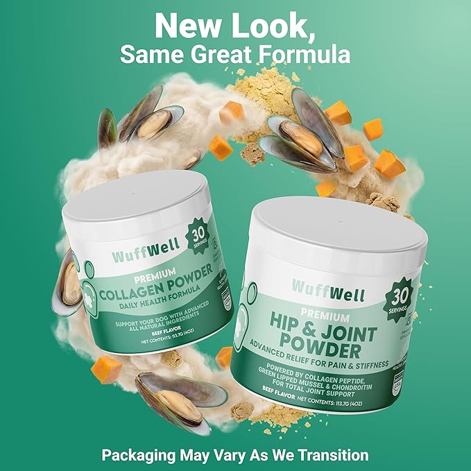 WuffWell Hip and Joint Powder Supplement for Dogs - Glucosamine Dog Joint Health - Joint Supplement for Dogs Powder - Supports Mobility - Dog Joint Powder Supplement - Large Medium Small Breeds