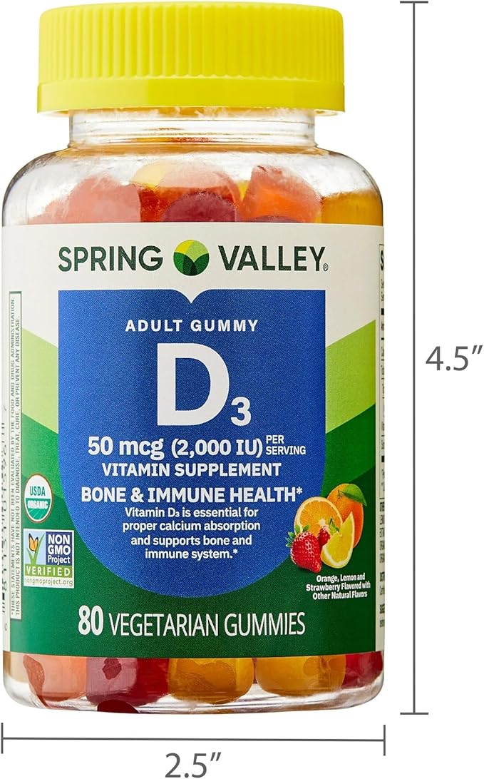 SUREFECT Spring Valley Vitamin D3 50 mcg (2000 IU) Gummies - 80 Count Supplement for Bone and Immune Support Assorted Flavors Organizer