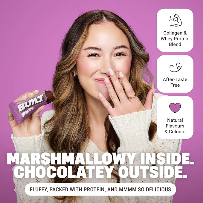 BUILT Bar Puff Protein Bars - Churro - 17g Protein Snack Bars with Collagen - Calorie Conscious &amp Gluten Free - 12 Count