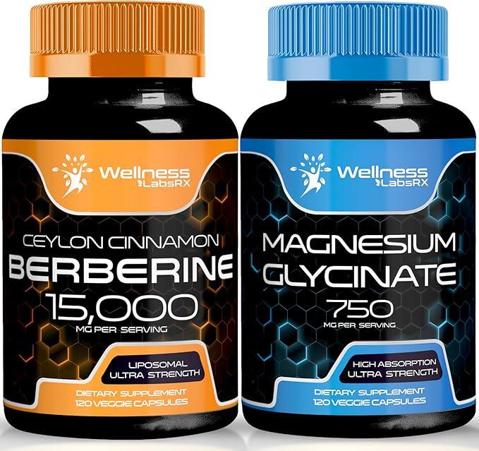Berberine Supplement 1500mg - Liposomal Berberine with Ceylon Cinnamon │ Magnesium Glycinate Capsules - 750mg - Magnesium Supplement High Absorption Supplement | Bundle