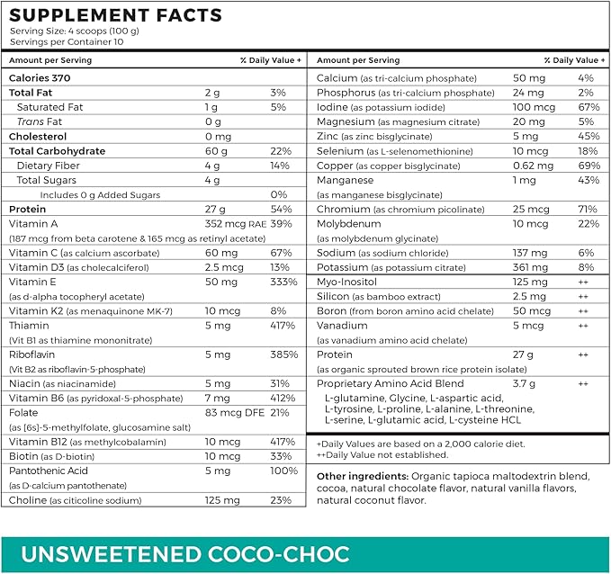 Vegan Isolate Protein - Gut Health Nutritional Support Natural Ingredients Non-GMO Gluten-Free Organic Sprouted Rice Protein (2.2 lbs Unsweetened Coco-Choc)
