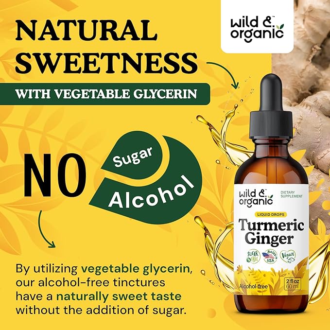 Wild &amp Organic Turmeric and Ginger Supplement Drops - Joint &amp Immune Support - Liquid Turmeric with Ginger and Black Pepper Extract - Curcumin Supplement - Vegan Sugar &amp Alcohol-Free Tinc