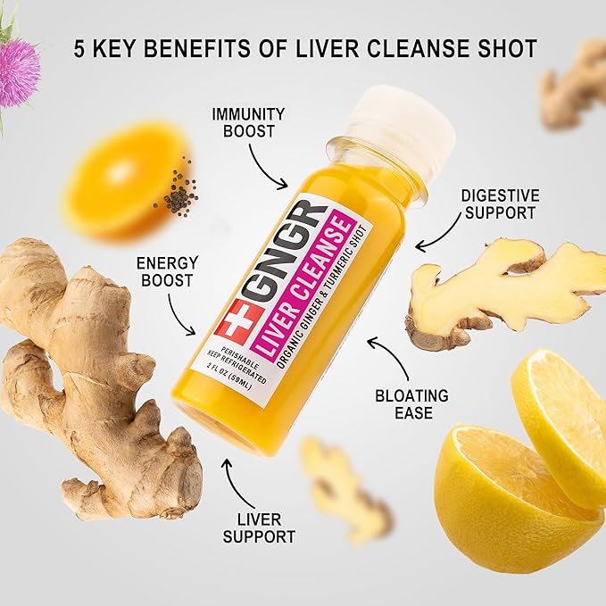 +GNGR Liver Cleanse Detox &amp Repair Cold-Pressed Ginger Shot with Organic Milk Thistle Dandelion Turmeric Immunity Shot for all natural Liver Support &amp Digestion 2 fl oz (Pack of 12)