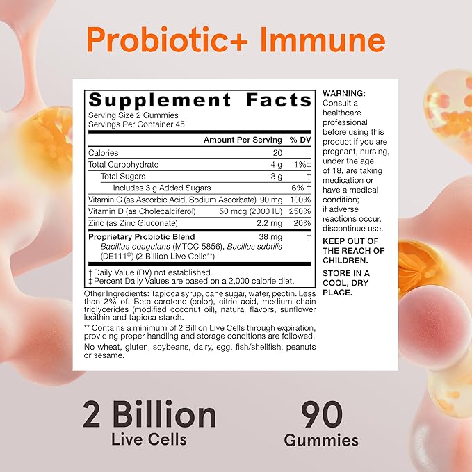 Jarrow Formulas Probiotic+ Immune Gummies 2 Billion CFU Supplement for Digestive Health and Immune Support 90 Orange Flavor Probiotic Gummies 45 Day Supply12 Packs