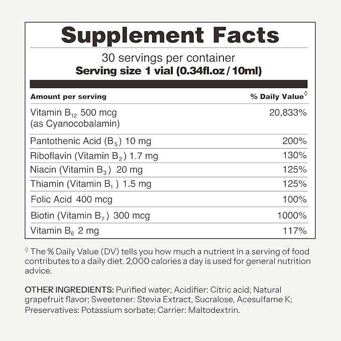 Vitabaum B12 + B-Complex - with 8 Essential B Vitamins - High Dose B12 - Supports Immune Health &amp Metabolism - 30 Vials - 0.34 fl.oz Serving - Twist and Mix System™ for Fast Absorption - Vegan