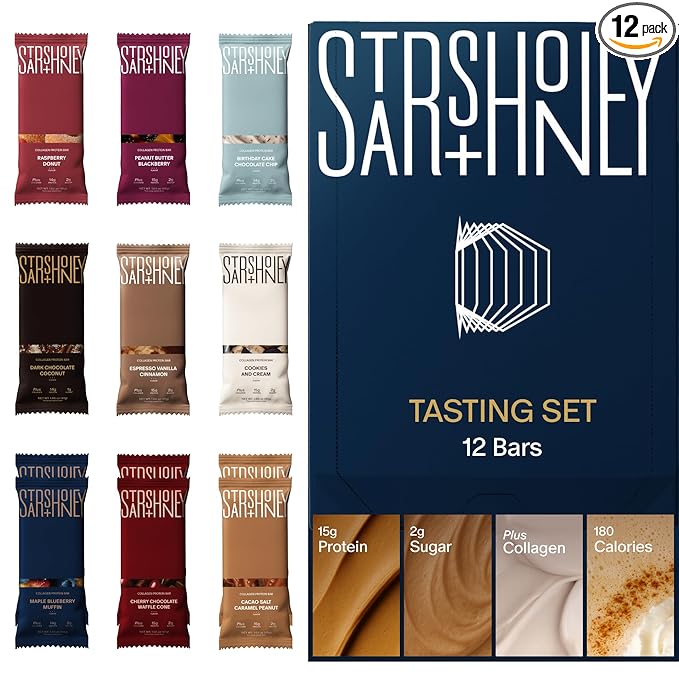 Stars + Honey Protein Bars Tasting Set 14-15g Protein 1-3g Sugar with Collagen Peptides Dairy Free Soy &amp Gluten Free Snacks for Adults Keto Friendly No Seed Oils or Sugar Alcohols 12 Pack