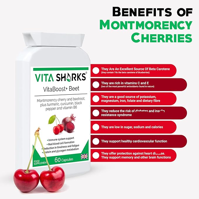 VitaBoost+ Beet Complete: 60 Vegan Capsules | Immune Support Blend with Montmorency Cherry Beetroot Turmeric Curcumin Black Pepper Vitamin B6 &amp More
