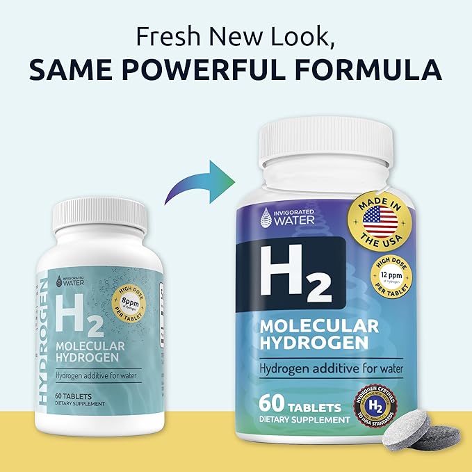 Invigorated Water Hydrogen Water Tablets with Magnesium - 12 PPM H2 Molecular Hydrogen Tablets for Drinking Water - Supports Energy Brain &amp Cognitive Health - Non-GMO (60 Servings Unflavored)