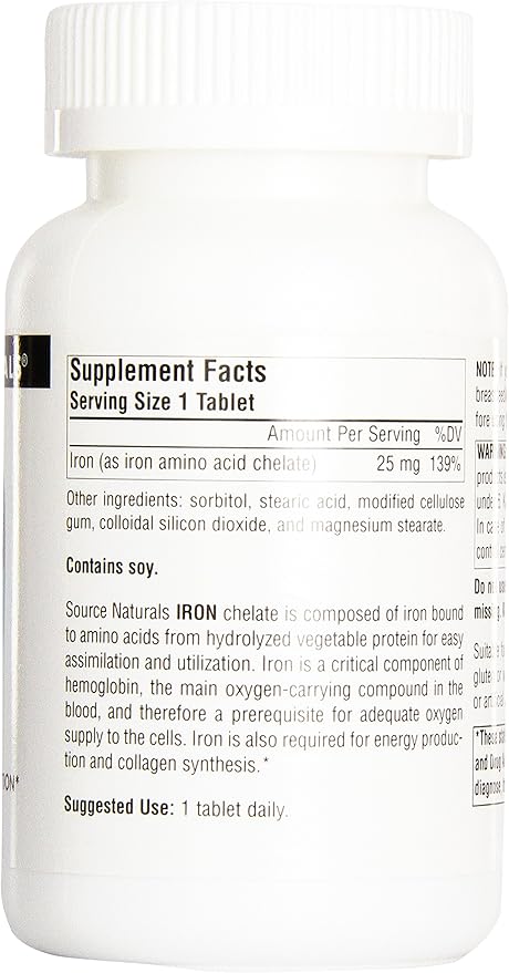 Source Naturals Iron Chelate 25mg 250 Tablets (Pack of 12)