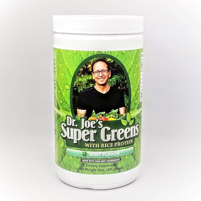 Dr. Joe's Super Greens - Mint Flavor - Vegan Green Superfood Powder with Rice Protein