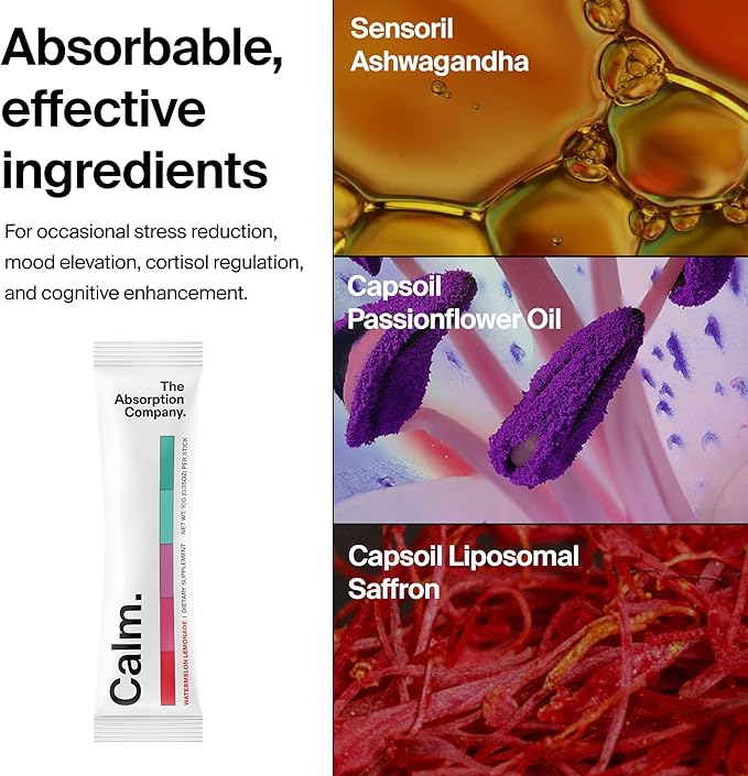 Calm Drink Mix - Supports Cortisol Regulation and Mood - Watermelon Lemonade Flavor &amp Sleep Aid Powder - Free Natural Supplement to Reduce Stress and Improve Sleep Quality Chamomile Lemonade Flavo