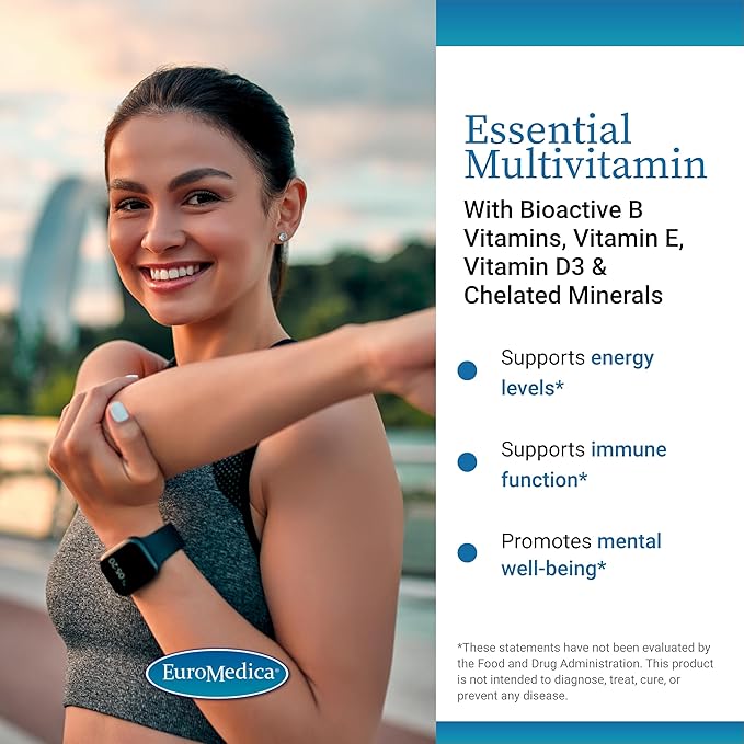 EuroMedica Essential Multivitamin - Dietary Supplement to Aid Bone Cardiovascular &amp Immune Health - Supplement with Chelated Minerals - Supplement with B-Vitamins &amp Vitamin C - 60 Tablets