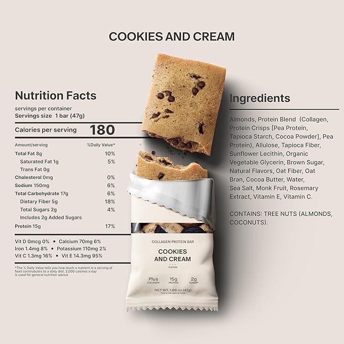 Stars + Honey Protein Bars Cookies &amp Cream 15g Protein 2g Sugar with Collagen Peptides Dairy Free Soy &amp Gluten Free Snacks for Adults Keto Friendly No Seed Oils or Sugar Alcohols 10 P