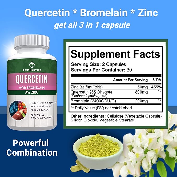 Truthentics Quercetin with Bromelain and Zinc Plus Advanced Probiotic with Prebiotics Bundle - Immune Respiratory &amp Digestive Support - Gluten Free Non-GMO