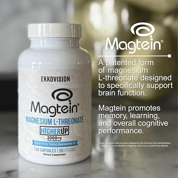Ekkovision Magtein Magnesium L-Threonate Memory &amp Cognitive Function Support Magnesium Supplement with Essential Minerals for Men &amp Women 2000 MG Per Serving 120 Easy-to-Swallow Capsules