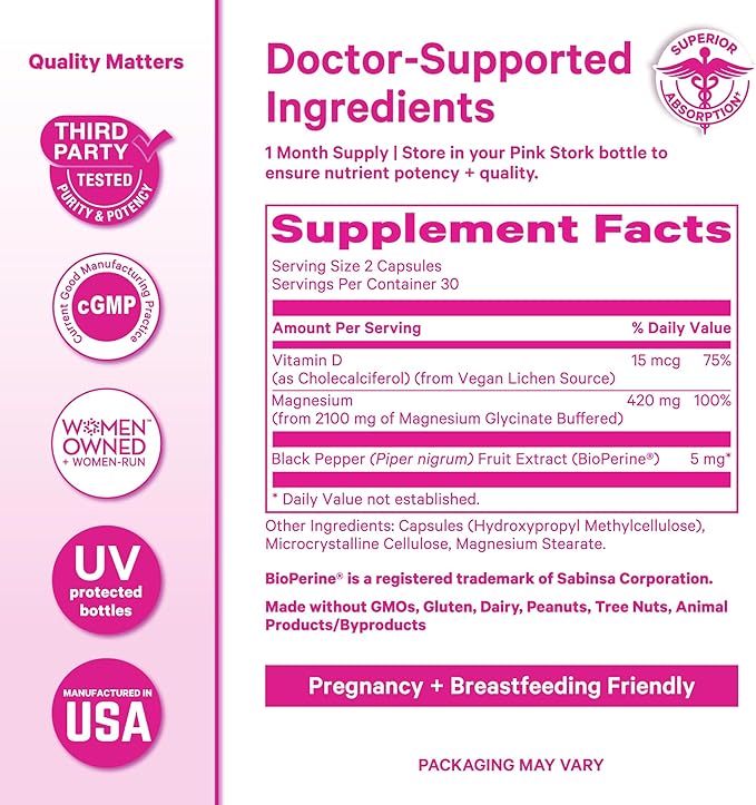 Pink Stork Magnesium Glycinate + Cortisol Probiotic Bundle for Stress Gut Health Energy Focus