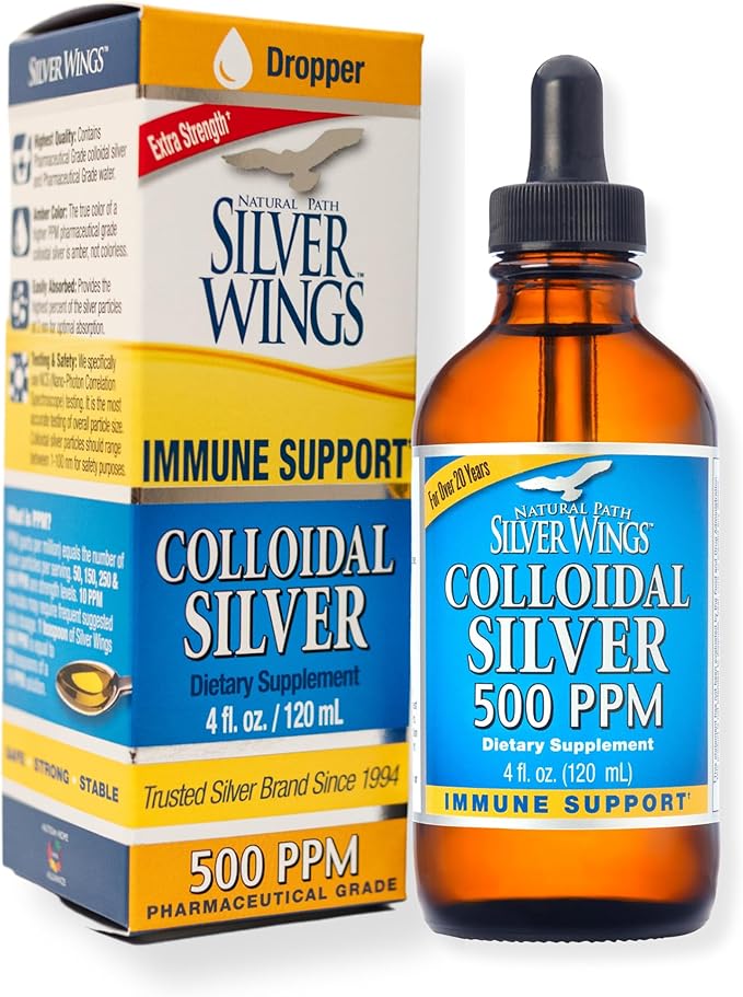 Natural Path Silver Wings Colloidal Silver 500ppm Immune Support Supplement 4 fl. oz. Dropper