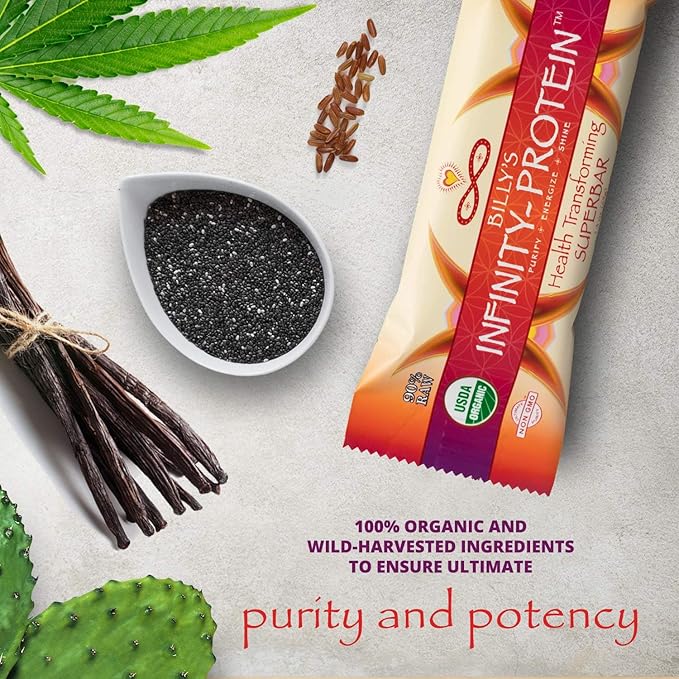 Billy's Infinity Plant Based Protein Bars Healthy Snacks with 18g of Plant Protein Organic Gluten Free Dairy Free Soy Free Sweetened with Dates and Honey (12 Bars)
